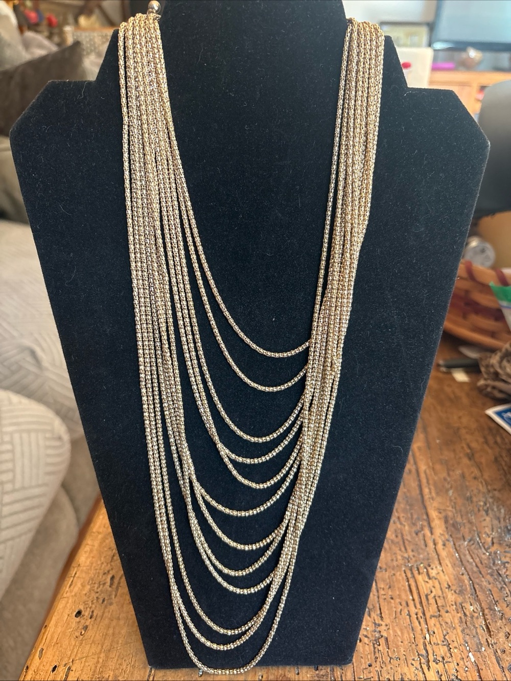 Layered Multi-Strand Gold tone Necklace — Elegant Draped Statement